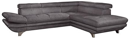 Mivano Ecksofa Enterprise / Trendige Eckcouch in L-Form mit Bettfunktion / Kopfstützen und Armteil verstellbar / 273 x 75 x 238 / Mikrofaser: dunkelgrau