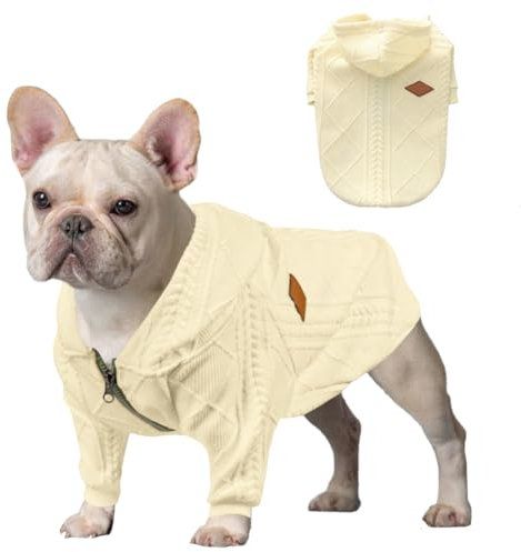meioro Reißverschluss mit Kapuze Hund Pullover Haustier Kleidung Hund Katze Kleidung niedlich Haustier Kleidung warme Kapuze Winter warme Welpen französische Bulldogge (XXL, Weiß)