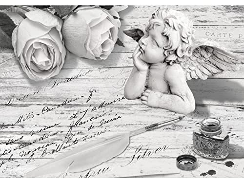Runa Art Papier peint intissé Vintage Floral Ange 352 x 250 cm Toison Mur XXL Tableaux Muraux Tapisserie Photo Décoration Murale Salon Chambre Noir et blanc 9228011c