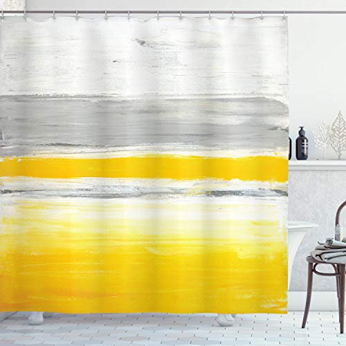 ABAKUHAUS Gelb Duschvorhang, Aquarell-Kunst-Entwurf, Stoffliches Gewebe Badezimmerdekorationsset mit Haken, 175 x 220 cm, Pale Green Earth Gelb
