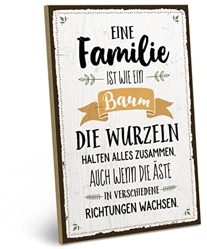 ARTFAVES® Wandbild Holzschild mit Spruch - EINE FAMILIE IST WIE EIN BAUM - Türschild Retro Vintage Deko Bild Geschenk - Familie, Geschwister