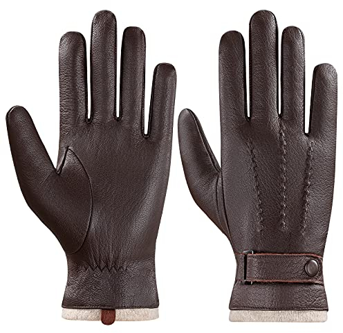 Acdyion Herren Winter Lederhandschuhe Touchscreen geeignet Wollfutter Handschuhe aus Echtleder (brown, L)