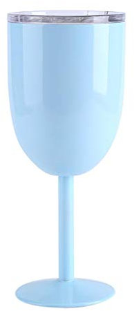 Stainless Steel Goblet Wine Glasses with Lid, 1 Pcs Double Wall Vacuum Insulated Cocktail Glass Wine Tumbler Cup Great for Red White Wine Gift, 300ml (Light Blue)
