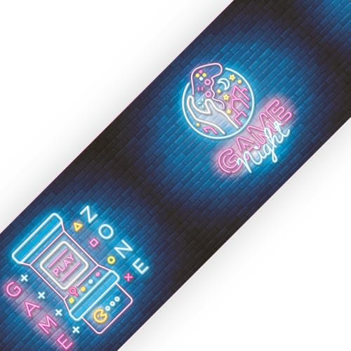 Video Gamer NEON Bedroom Wall Border - Personalised Childrens Boys Girls Name Games Room Wallpaper Decor Strips - Without Name