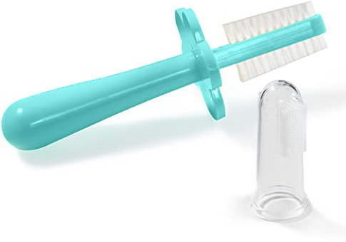 Grabease Brosse à dents double face pour bébé, sans BPA ni phtalates, 1 paquet, bleu sarcelle