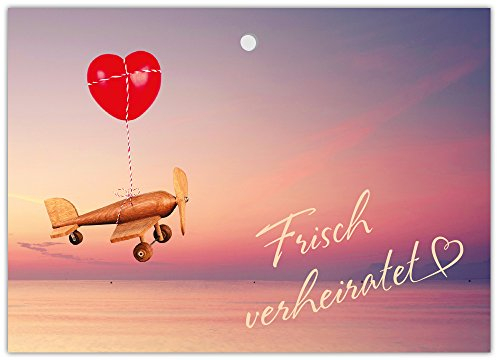 JuNa-Experten 25 Gelochte Ballonflugkarten Hochzeit – Wunschkarten an das Brautpaar, Flugzeug & Herz – Leichte Ballonkarten für einen Flug – Kreative Hochzeitswünsche & Gastgeschenk