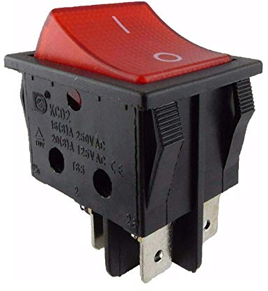 Einbau Wippenschalter, 2 polig (4pin) 16A 250VAC 28.5*21.9mm Wippe beleuchtet