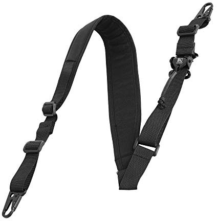 KRYDEX 1 Point / 2 Point Tactical Gun Sling Padded Combat Shooting Sling with Metal Hooks for Rifle, Airsoft, Shotgun Black