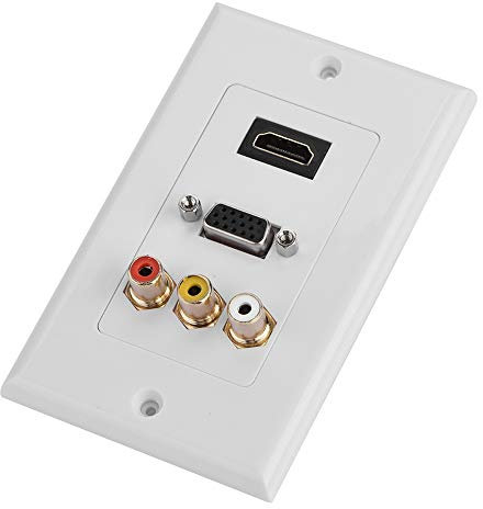 Goshyda Panel de enchufes, Enchufe de Pared, Puertos HDMI VGA RCA compuestos 3 en 1, Conector de Adaptador de Audio y Video USB, Panel Multimedia de protección multinivel