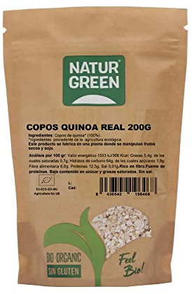 NaturGreen - Copos de Quinoa Real, Granos Quinoa Bio, Sin Gluten, Rica en Poteínas, Vitaminas B, C y E - 200 g