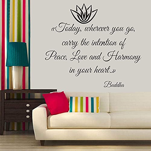 Buddha Sprache Vinyl Wandaufkleber Frieden Liebe Zitate Lotus Wandtattoo Poster Buddhistischen Stil Dekoration-42X37Cm