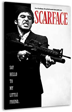 ZHONGYUTONG Scarface Poster Scarface Film Leinwand Kunstdruck al Pacino Tony Montana Porträt Bild Gemälde für Schlafzimmer Wohnzimmer Heimdekoration (Gerahmt, 20x25cm)