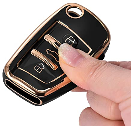 OATSBASF Schlüsselhülle Geeignet für Audi, Autoschlüssel Hülle für A1 A3 A4 A6 Q3 Q5 Q7 S3 R8 TT Silicone TPU Schutzhülle (Goldener Rand-Schwarz)