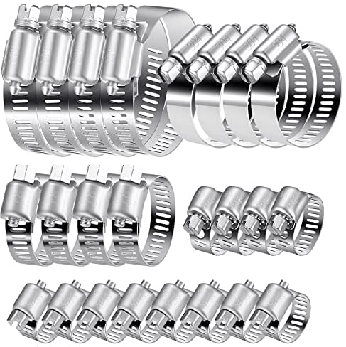20 Pcs Hose Clips Set, Adjustable 6-51mm Range Hose Clamps 304 Stainless Steel, Hose Screws Pipe Clamps Clips Assortment for Hose Pipe Tube, 6-12/13-19/16-25/21-38/27-51mm
