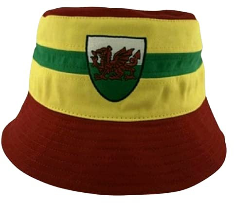 New Wales Welsh Dragon 2022 Bucket Hat Beach Football Cymru Rugby Sport Fans Striped White