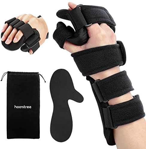 HOOMTREE Schlaganfall-Ruhehandschiene,Rechte&Linke Handschiene mit Fingerabscheider,Ruhende Handstütze,Handgelenkstütze für Verstauchung,Sehnenentzündung,Karpaltunnel (Rechte,Schwarz)