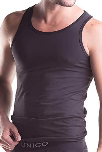 Unico Herren Tank TOP Basic SOLAR Unterhemd mit Rundhals-Ausschnitt MIKROFASER Schwarz | Weiß, Farbe:Schwarz, Größe:XL