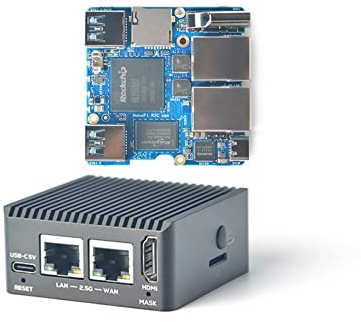 youyeetoo NanoPi R5C Mini Router con Carcasa de Metal, Placa de Desarrollo RK3568, 4 GB LPDDR4X 32 GB eMMC, 0.8TOPS NPU, Compatible con OpenWrt Docker, Dos Puertos Ethernet (sin módulo Wi-Fi M.2)