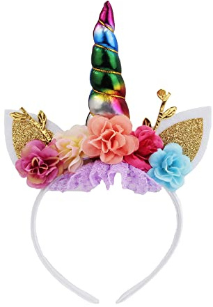 Nishine Einhorn Horn Floral Stirnband Glitter Ohren Pony Kopfbänder Tiara für Mädchen Party Geburtstag Cosplay