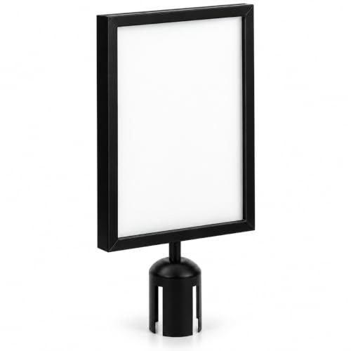 Operitacx Waist Band Stanchion Sign Holder Frame A4 Portrait Stand Poster Display Small Welcome Stanchion Commercial Queue Barrier Vertical Sign Holder for Crowd Control Sentry Silver Logo