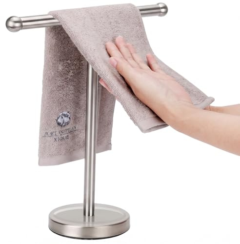 Porte-Serviettes avec Base en Acier Inoxydable Lourd, Porte-Serviettes en Forme de T, Support de Serviette Autonome pour comptoir de Salle de Bain (Nickel brossé)
