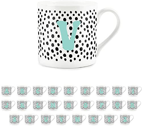 Purely Home Letter Initial Personalised Mugs - Spotty Alphabet Fine Bone China Coffee/Tea Cups (V)