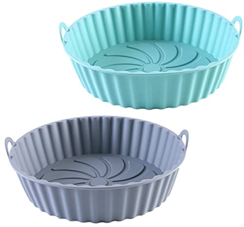 Air Fryer Liners,Silicone air Fryer Liners, Reusable airfryer Silicone Liners,2 Pack Silicone air Fryer Liner, (Grey and Green)