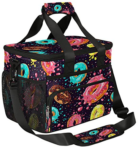 TropicalLife Bolsa de almuerzo grande de dona de 17 L, bolsa de almuerzo de picnic rosa con correa de hombro aislada, impermeable, lonchera para el trabajo, la escuela, barbacoa