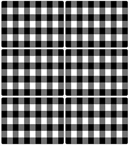 Juego de 6 manteles individuales de plástico blanco y negro a cuadros, lavables para interiores y exteriores, resistentes al calor, mesa de comedor