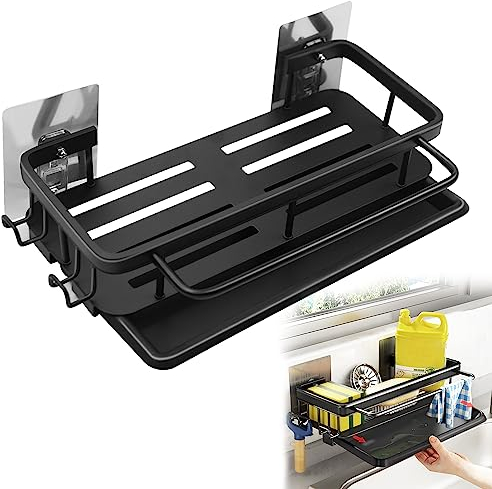 ZIOYA Porta Spugne Lavello Cucina in Acciaio Inox Organizer Rimovibile, Nessuna Perforazione con Ganci e Portasciugamani per Bagno