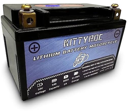 KITTYROC 12V Lithium Motorcycle Battery 4Ah 300A,Square hollow terminal LiFePO4 Battery with Smart BMS, Replacement ATV, UTV, Motorcycle, Lawn Mower, Jet Ski, Snowmobile, 4 Wheeler, Tractor, Scooter