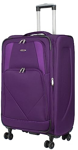 ARIANA® Medium Suitcase Expandable Lightweight Soft Shell Hold Luggage, 4 Wheel Spinner, Combination Lock, Telescopic Handle, Checked Travel Suitcase Medium (Purple)