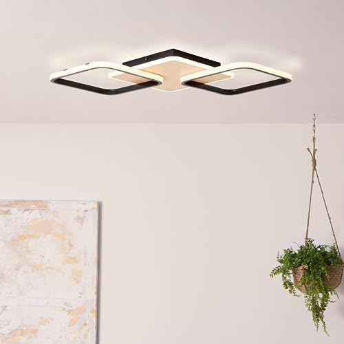 Lightbox 2 flammige LED Deckenlampe mit 62 x 62 cm - zeitlose Deckenleuchte mit Memory Funktion - dimmbar in 3 Stufen - 40 W - 4800 lm - 3000 K - aus Aluminium/Kunststoff - in Schwarz/Braun