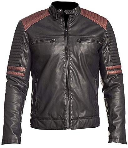Aksah Fashion Herren Retro Schwarz Vintage Motorrad Echtleder Biker Lederjacke, Schwarz , XXL