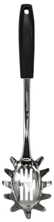 Fackelmann Initial Spaghetti Spoon, Stainless Steel with Plastic Handle, Kitchen Server, Pronged Pasta Fork with Slotted Holes, Serving Spoon, Scoop & Drain, 32cm, Silver