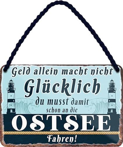 schilderkreis24 Blechschild Kollektion 18x12cm „Geld alleine macht nicht glücklich, du musst schon XX damit kaufen“ – Lustige Sprüche für verschiedene Themen, Geschenkideen & Deko (Ostsee-2)