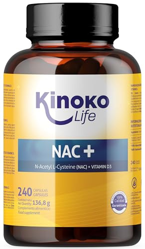 Kinoko Life NAC – N-Acetyl-L-Cystein 300 mg mit Vitamin D – 240 Kapseln – Ohne Gentechnik, glutenfrei, ohne Zusatzstoffe