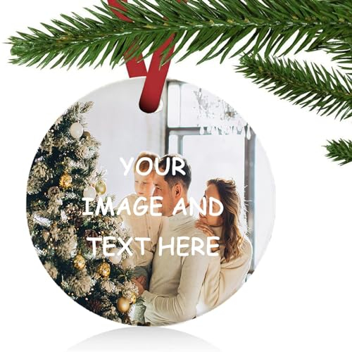 Personalisierter Text Foto Weihnachtsanhänger, personalisierter Keramik-Anhänger Urlaub Familie Party Ornament Zubehör für Weihnachtsbaumschmuck (1 Stück)
