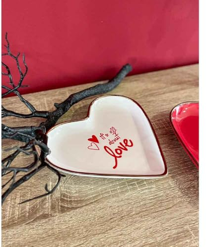 AD TREND Piatto Svuotatasche Cuore Rosso o Bianco in Ceramica con Scritta - Bianco