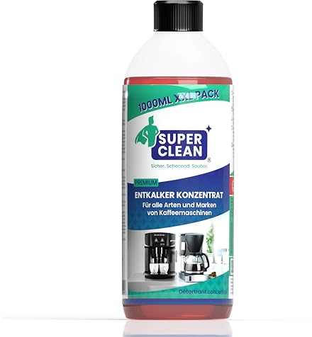 SUPER CLEAN Descalcificador universal de 1000 ml, líquido, para todas las máquinas y marcas, 10 x descalcificación, eficaz para cafeteras, hervidores de agua y duchas