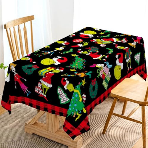 Hafangry Grinchmas Tischdecke, Büffelkaro, Weihnachten, Winter, Urlaub, Party, Dekoration, Küche, Esszimmer, Heimdekoration (schwarz, 152,4 x 213,4 cm)