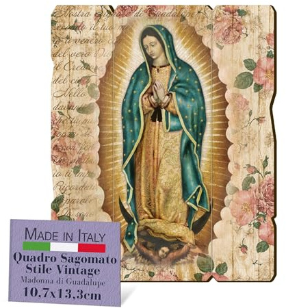 Fratelli Bonella – Bild Madonna von Guadelupe im Vintage-Stil, Gemälde aus Pappelholz, Dicke 8 mm, Bild Madonna für Schlafzimmer, 10,7 x 13,3 cm, 100 % Made in Italy