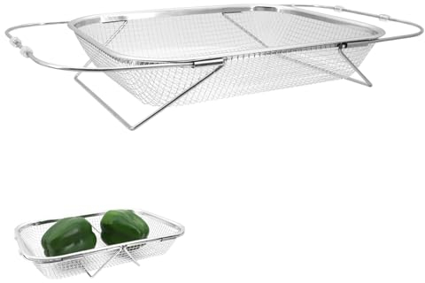CheurYae Quality Over The Sink Colander Strainer Basket, Extendable Stainless Steel Colander Food Strainer - Wash Vegetables, Fruits, Drain Cooked Pasta (S)