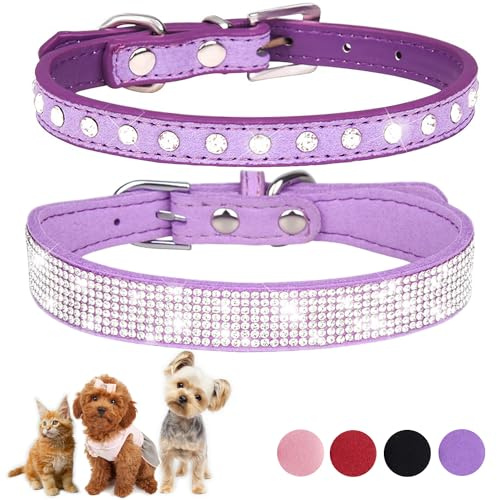 Hundehalsband mit Strasssteinen für mittelgroße Hunde, weiches Wildleder, Glitzer, Diamantschmuck, Kristall, weibliches Welpenhalsband mit Schleife für XS, kleine, mittelgroße Mädchen, Hunde und