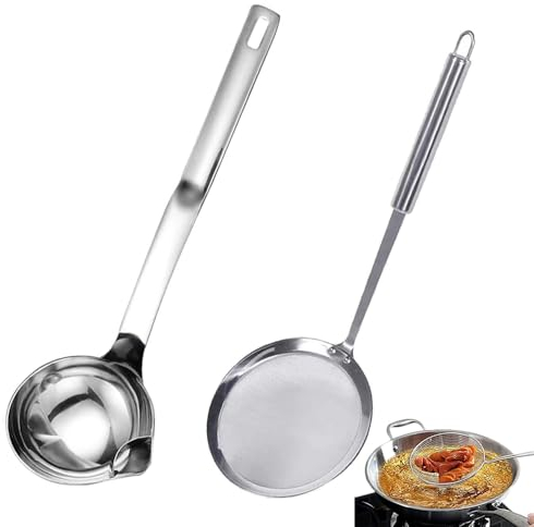 Colino in Acciaio Inox, 2 Pezzi Schiumarole, Setaccio a Maglia Fine Colino Set, Maglia Fine Schiumarola Cucina, Schiumarola Cucina, per Filtrare Grasso Galleggiante, Residui Olio (2 Specifiche)
