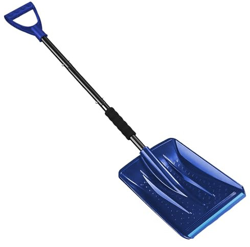Pelle à neige portable de grande capacité en aluminium léger pour le déneigement, pour jardin, voiture, camping avec grattoir à glace supplémentaire (bleu)