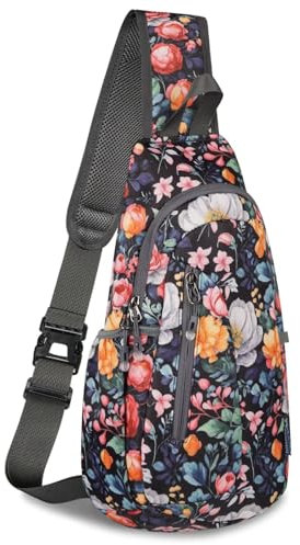 TITECOUGO Sling Bag Small Backpack for Men Women Shoulder Bags Gym Cross Body Running Rucksack Work Healthy Back Bag Chest Bags Crossbody Backpacks Daypack Camp Day Packs Sports Dark Flowers