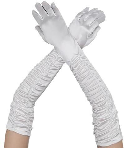LERTREEUK Satin Lange Abendhandschuhe Armstulpen für Frauen Damen Braut Hochzeit Oper 1920er Jahre Party (Weiß)