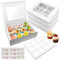 10 Stücke cupcake Box, 12 Löcher Cupcake Transportbox, Weißer Kuchenbox Pappe, Muffin Box mit Transparentem Sichtfenster und Aufklebern, Muffin Transportbox Geeignet für Cupcakes Kekse Muffins Donuts