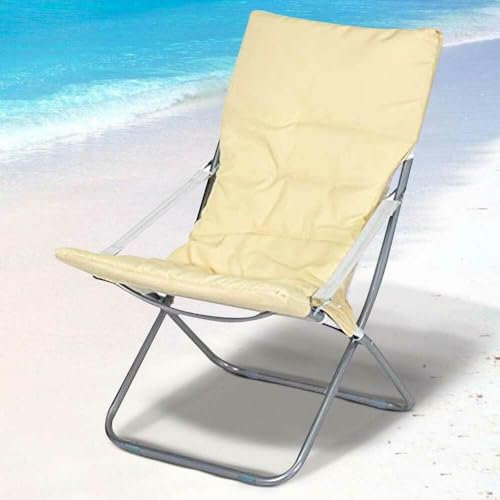 Relax World Strandstuhl aus Hanf, Gestell aus Stahl mit 25 mm Rohr, gepolstert, faltbar, leicht zu transportieren (Beige)